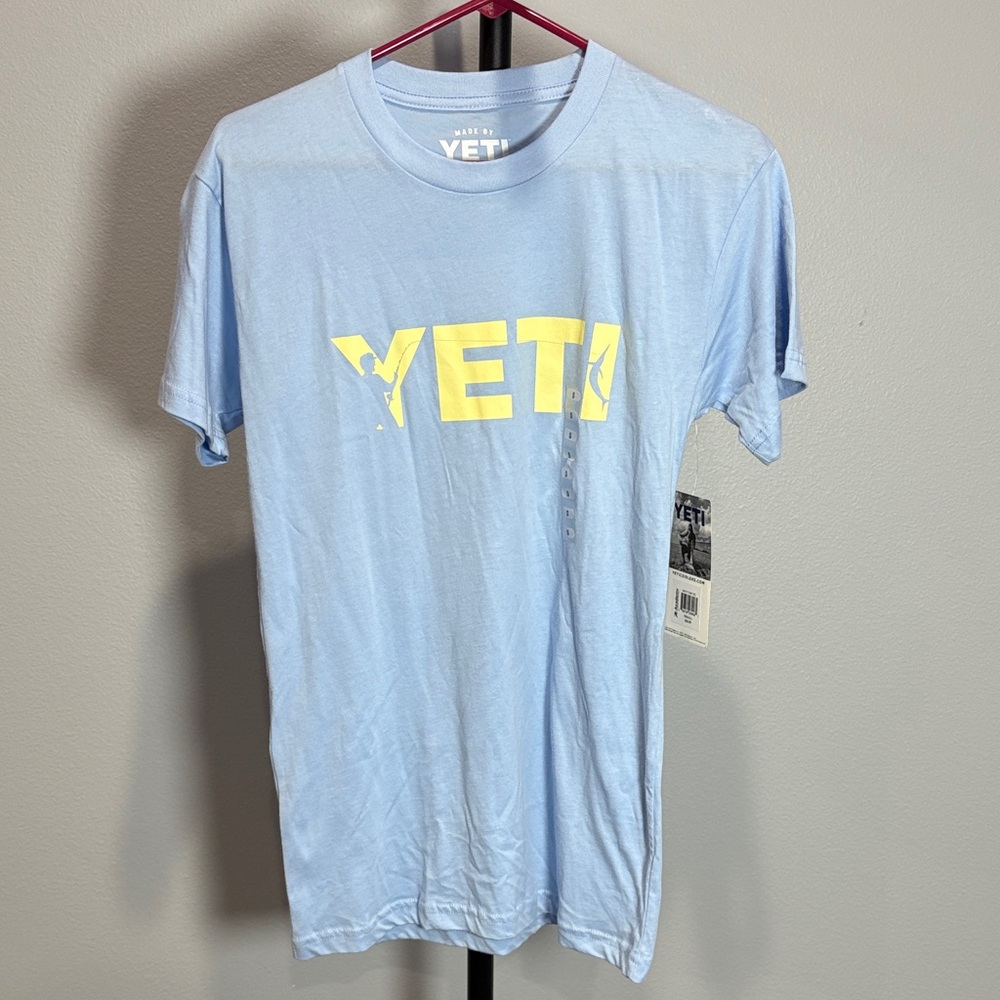 YETI Sky Blue Tee with Yellow Logo